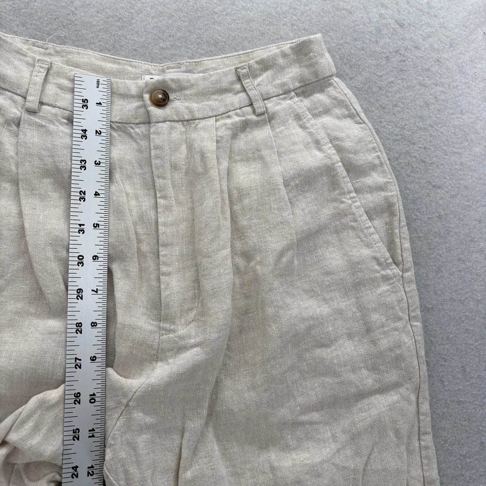 Reformation Alex Linen Pleated Pants Womens 2P Beige Relaxed Mid Rise Summer
